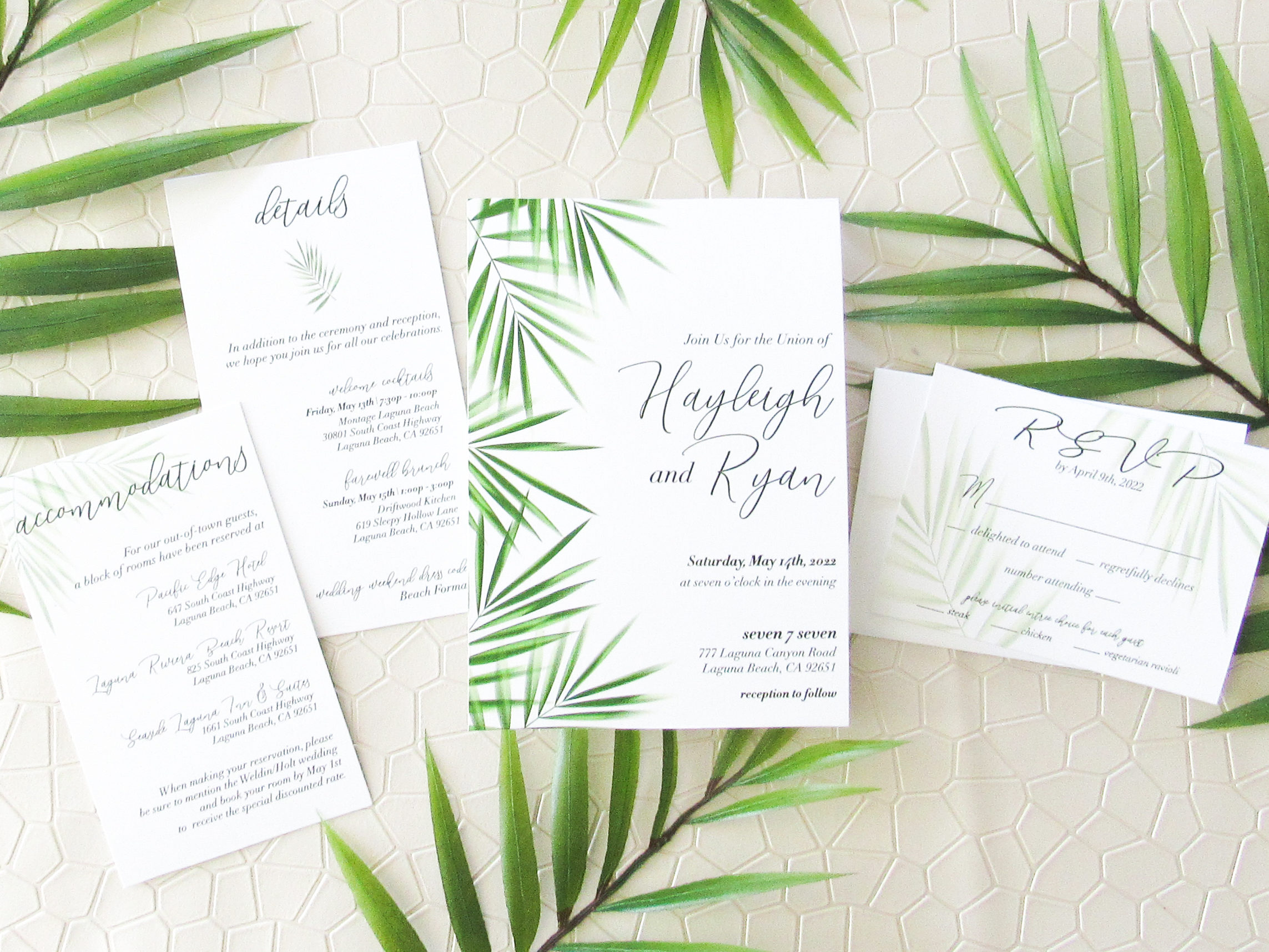 Custom Wedding Invitation Design Orange County / Clean and simple, modern wedding invitation, beach wedding invitation with palm leaves